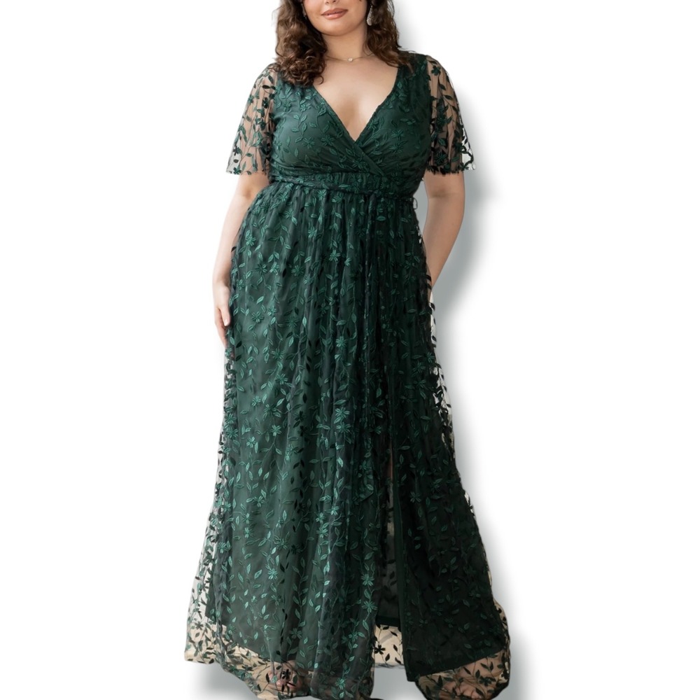 Baltic Born Marseille Embroidered Maxi Dress XXL Green Floral Mesh Wedding Guest